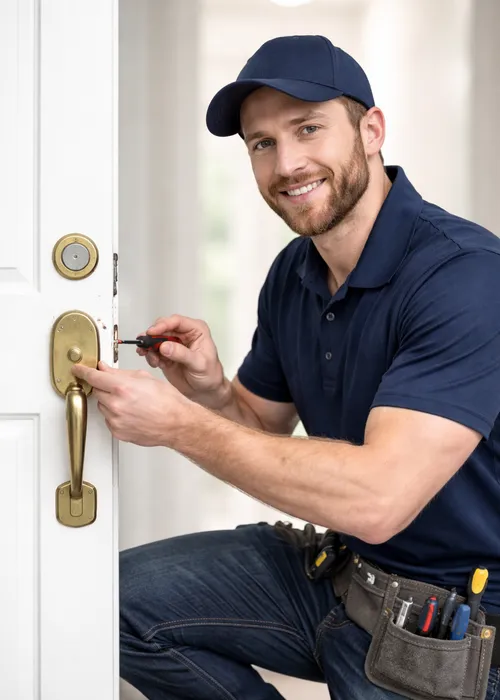 Professional locksmith engineer at work